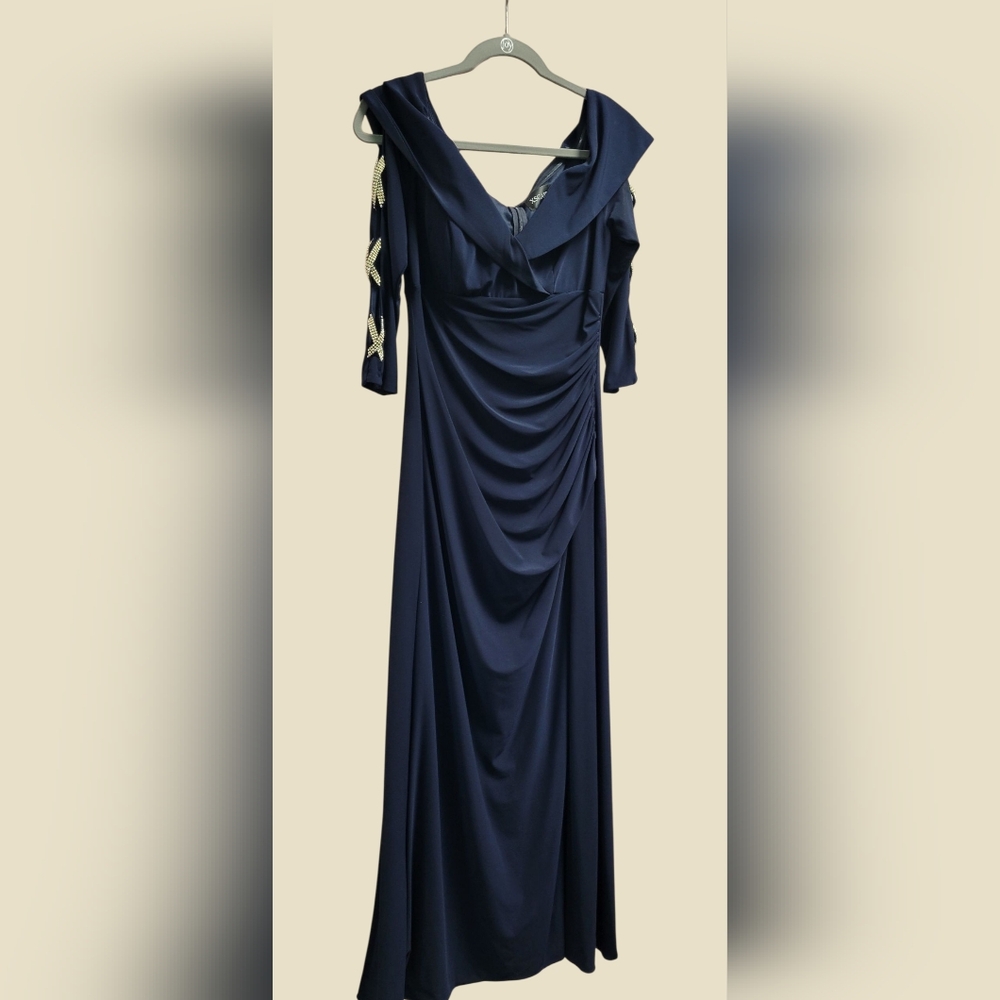 XSCAPE Navy Blue Gown with Rhinestone detail-10